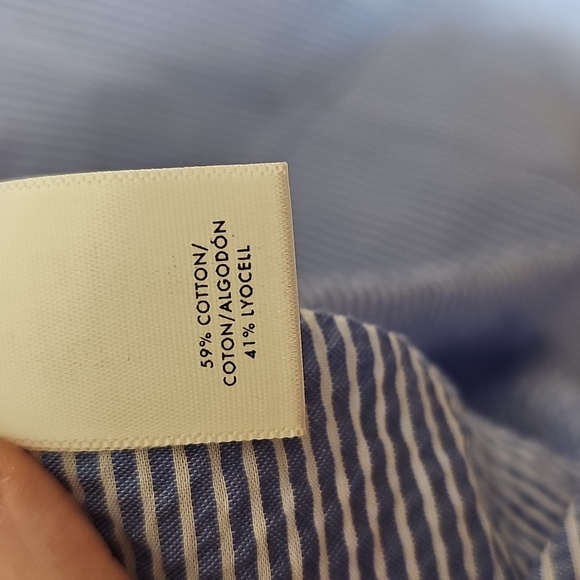 Ann Taylor Light‎ Blue Striped Seersucker Blouse Bell Sleeves Medium - Picture 8 of 10